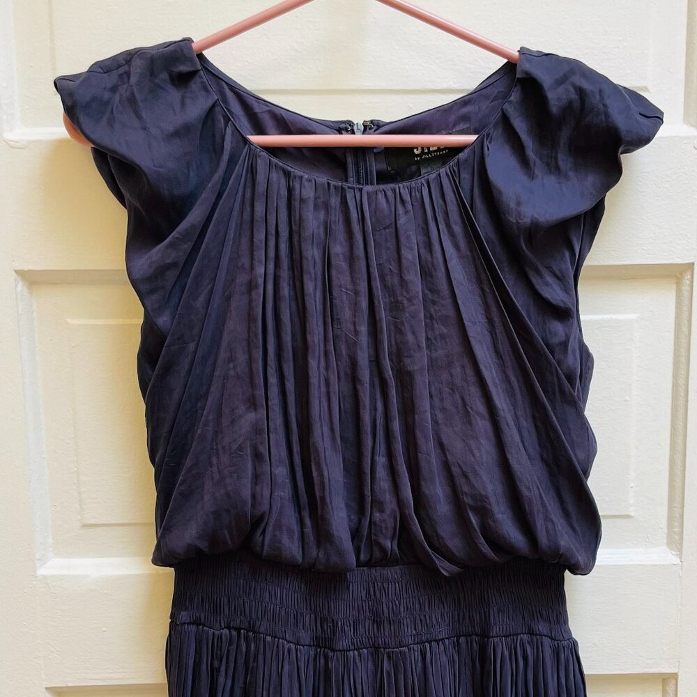 Jill by Jill Stuart Silk Navy Blue Party Dress – Size S– Pleated & Smocked Waist